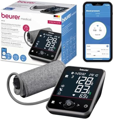 Beurer BM 64 misuratore di pressione da braccio, rilevamento AFib per la prevenzione dell'ictus, indicatore di riposo, bracciale 22-42 cm, con app, trasferimento dati a Apple Health