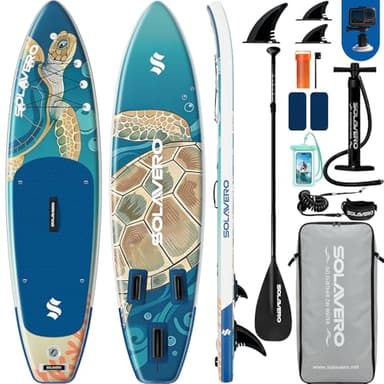 SOLAVERO Tavola da Sup Gonfiabile, 335 cm Tavola da Paddle con Antiscivolo EVA, Pagaia Regolabile, 3 Pinne, Surf Gonfiabile per Tutti i Livelli di Abilità, Fino a 200kg, Blu Scuro