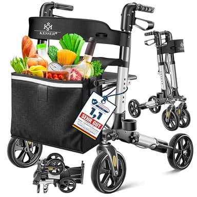 KESSER Leggero deambulatore pieghevole Girello ultraleggero con 4 ruote Premium in alluminio Rollator Set Peso massimo sopportato: 136 Kg