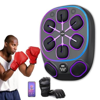 Aredwhiterui Music Boxing Machine PRO 2025 - Sacco da Boxe Interattivo 60x48 cm con Sincronizzazione Audio & Display LED, 8 Bersagli, 9 modalità/velocità, Attrezzatura Fitness con Guantoni,Halfgloves