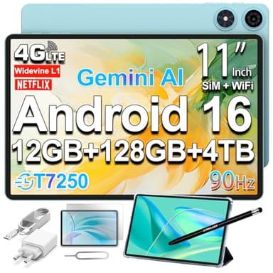 TECLAST P50 Tablet 11 Pollici 90Hz Tablets Android 16, 2GHz Octa-Core T7250, Dual SIM 4G LTE + 5G WiFi, Tablet con Penna+Custodia, 12GB RAM+128GB ROM(TF 5TB), Widevine L1, 7000mAh, GPS/3.5MM/OTG, 2026