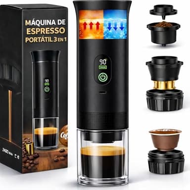 Macchina per caffè portatile Capsule compatibile con Nespresso Dolce Gusto e Caffè Macinato - Versione migliorata 2026 - Coffe Machine - Macchina da caffè portatile capsule universale con display LED