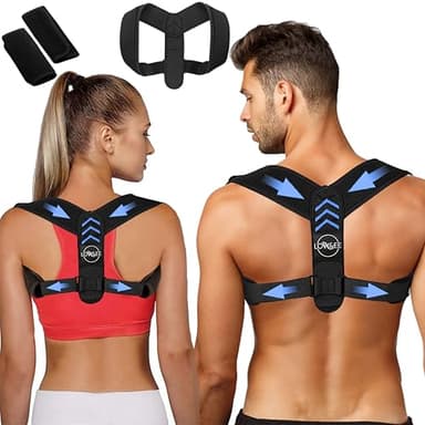 LOW&EE® Correttore Posturale - Fascia Posturale Spalle e Schiena - Correttore Postura Regolabile Traspirante - Correttore Postura Uomo e Donna - Correttore Schiena - Include 2 Cuscinetti Protettivi