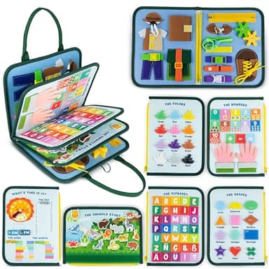 BONNYCO Montessori Busy Board Feltro Valigetta Giochi Montessori Didattici, Pannello Sensoriale Bambini Board | Giochi Bambini 1 2 3 4 5 6 Anni, Regalo Bambino Bambina Bimbo Book Compleanno Natale