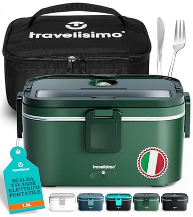 TRAVELISIMO Scaldavivande Elettrico Portatile Extra Grande 1,8L 100W Portapranzo Riscaldabile Portatile, 220V/12V/24V Porta Pranzo Riscaldabile per Viaggio e Lavoro, Porta Pranzo Termico