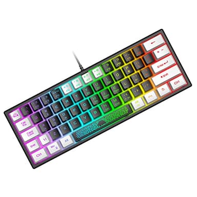 Portatile 60% Tastiera da Gioco, Retroilluminata 7 RGB, US Layout QWERTY Tastiera a Membrana con Sensazione Meccanica con Mini Compact 62 Tasti Keycap in Doppio Colore Nero e Bianco per PC Mac