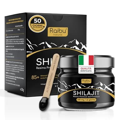 Shilajit Himalayano Puro - Resina di Shilajit con 85+ Oligominerali e Acido Fulvico - Alta Potenza, 600 mg per dose giornaliera - Naturale, Vegano e Senza Aditivi