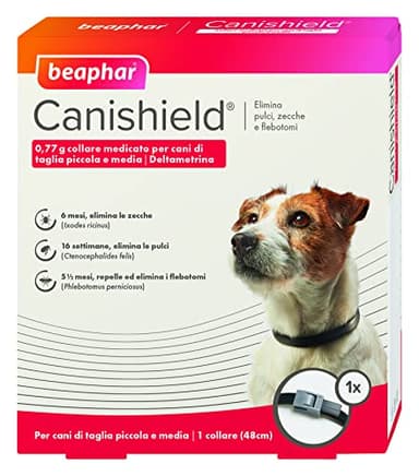 Beaphar Canishield, Collare Antiparassitario per Cani 48 cm, per Cani di Taglia Piccola e Media, Contro Pulci e Zecche, Confezione da 1 Collare