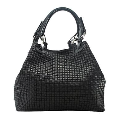 Chicca Borse Borsa a Mano Stampa Intrecciata da Donna con Tracolla in vera pelle made in Italy - 34x29x18 Cm (Nero)