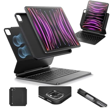 ESR Custodia magnetica per tastiera iPad Pro 12.9 2022, supporto magnetico, modalità di visualizzazione ritratti/migliorate, tasti luminosi, trackpad multi-touch, serie rimbalzo, antracite