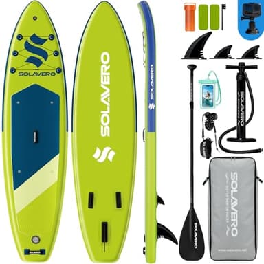 SOLAVERO Tavola da Sup Gonfiabile, 323 cm Tavola da Paddle con Antiscivolo EVA, Pagaia Regolabile, 3 Pinne, Surf Gonfiabile per Tutti i Livelli di Abilità, Fino a 200kg,Verde Lime