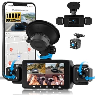 SIXWIN 360° Dashcam 4 Canali 1080P con WiFi e App – Visione a 360° con 4 Telecamere, Display da 3 Pollici, Visione Notturna, Sensore G, Monitoraggio Parcheggio 24/7, Registrazione in Loop