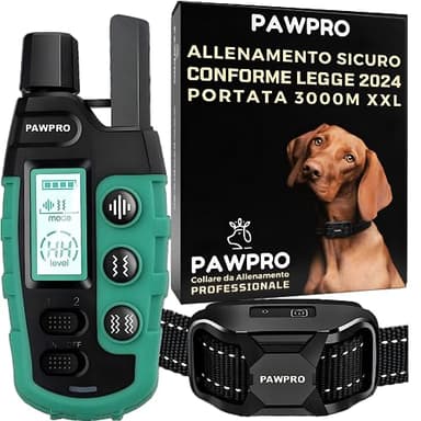 PAWPRO Collare da Addestramento per Cani | Portata XXL di 3000 m | Conforme Nuova Legge Benessere Animali 2024 | 3 moda Beep, Vibrazione, Boost Vibrazione | Per cani di Tutte le Taglie | Manuale IT