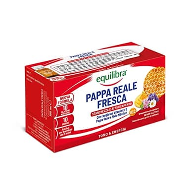 Equilibra Integratori Alimentari, Pappa Reale Fresca, Integratore con Vitamine del Gruppo B, Arricchito con Miele Millefiori, Adatto Anche ai Bambini Sopra i 6 Anni, 10 Flaconcini Pronti da Bere