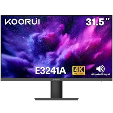 KOORUI Monitor 32 Pollici UHD 3840×2160 VA, 60Hz, 99% sRGB, HDR10, Adaptive Sync, Altoparlanti Integrati, 2× HDMI 2.0 & DP 1.4, VESA 100×100