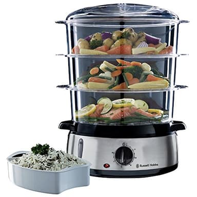 Russell Hobbs Vaporiera 9,0 l - Multicottura: 3 contenitori per cottura a vapore lavabili in lavastoviglie - Ciotola per Riso; 6 portauova; timer 60 minuti; Spegnimento automatico; No BPA, 19270-56
