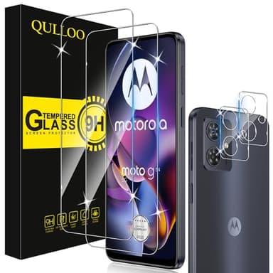 QULLOO Pellicola Vetro Temperato per Motorola Moto G54 5G [2 Pezzi] + Pellicola Lente Fotocamera [2 Pezzi], Durezza 9H Anti Graffio Protezione Schermo Pellicola Protettiva