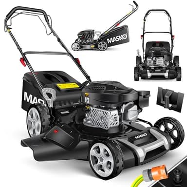 MASKO Tosaerba a benzina 5 in 1, larghezza di taglio 51 cm, regolazione dell'altezza di taglio 8 volte, motore OHV a 4 tempi, 6,0 CV, cestino di raccolta da 65 litri, incluso kit per pacciamatura
