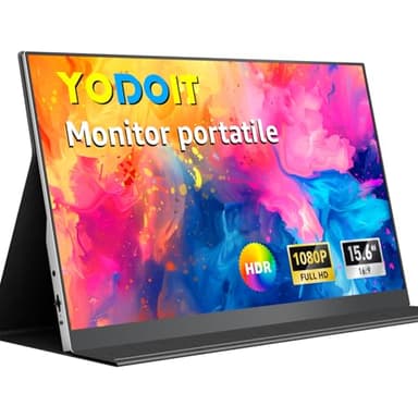 Yodoit Monitor Portatile 15,6" Display IPS FHD 1920x1080P | Secondo Schermo Esterno per laptop con Connettività USB-C e HDMI, con Altoparlanti e Custodia, per PC, Mac, PS3/4/5, Xbox