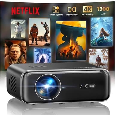 WiMiUS Proiettore [Netflix Incluso/Dolby/Autofocus] Smart Proiettore 4K Support, WiFi Bluetooth Videoproiettore Full HD 1080P Nativo Portatile con Auto Keystone/Zoom 50%/HDMI ARC/CEC per Home Cinema