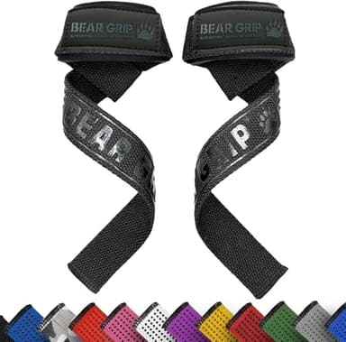 Fasce da Sollevamento Pesi di Alta Qualità BEAR GRIP con Imbottitura in Neoprene Resistente, Doppie Cuciture e Impugnatura in Gel (Totalmente Nere)