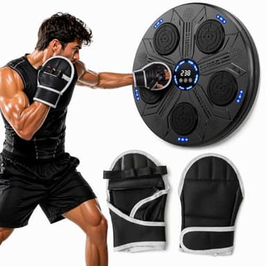 Music Boxing Machine Interattiva con LED a Parete e Bluetooth - Display Digitale - 5 Pad Reattivi - Guantoni INCLUSI - Beat Punch Allenamento Casa per Riflessi, Velocità e Coordinazione