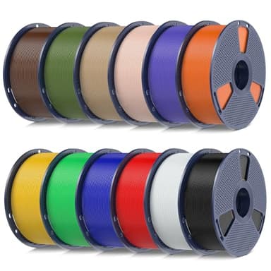 SUNLU 12KG PLA+ Filamento, Durevole PLA Plus, 1KG Bobina, 12 Rotoli, Nero+Bianco+Rosso+Blu Piccolo+Verde+Giallo Brillante+Arancione Sole+Viola Lavanda+Beige+Legno (Quercia)+Verde Oliva+Marrone Caffè