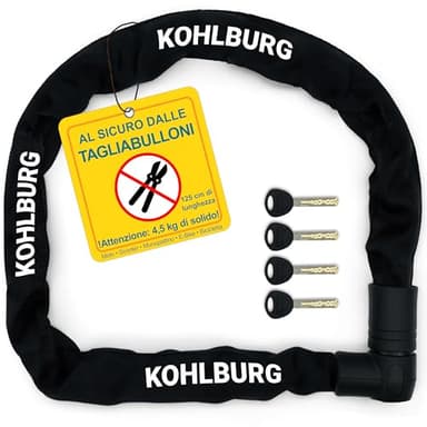 KOHLBURG Antifurto a catena ultraresistente 125 cm [Resiste ai tagliabulloni] – Livello di sicurezza massimo 15 – Per moto, scooter, bici elettrica & bicicletta – Antifurto ad alta sicurezza