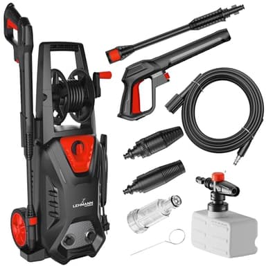 LEHMANN Hudson Idropulitrice Alta Pressione, 1800 W, Pressione Max. 220 Bar, Portata 450 l/h, Autoadescante, Pompa in Alluminio, Tubo da 5 m, Ideale per la Casa, Il Giardino e l'Auto