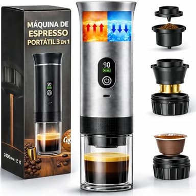 Macchina per caffè portatile Capsule compatibile con Nespresso Dolce Gusto e Caffè Macinato - Versione migliorata 2026 - Coffe Machine - Macchina da caffè portatile capsule universale con display LED