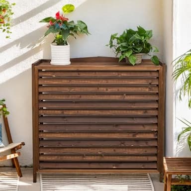GonTzolkin Copri Climatizzatore Esterno Legno Copri Motore Condizionatore Esterno Balcone Copri Condizionatore da Esterno Proteggere dal Sole E dalla Pioggia Scaffale per Piante(86x35x80cm)