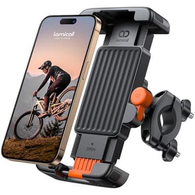 Lamicall Supporto Telefono Bicicletta - [1S Blocco/Sblocco] 360° Rotazione, Supporto Telefono Moto con Protezione in Silicone per iPhone 17/16/15 Pro Max, Galaxy S25 S24 Ultra e Altri 6-7" smartphone