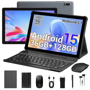 PIXGOOD Tablet 10 pollici Android 15, Tablet in offerta con 5G wifi Octa-Core 2.0GHz, 36GB RAM, 128GB ROM (TF 1TB), 8000mAh, Camera 5+8MP, Tablet con tastiera|Mouse|Custodia|auricolari-grigio