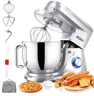 CHeflee Impastatrice Planetaria 2000W Impastatrice Professionale,8 L Ciotola in Acciaio inox,6 Velocità,Ad Coperchio Antipolvere con,Sbattitore,Frusta,Gancio per Impastare Multifunzione Mixer
