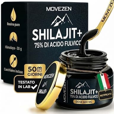 Shilajit Puro Movezen 30 g, Resina Pura di Shilajit +, >75% Acido Fulvico Testato Eurofins, Origine Himalaya Fino a 5000 M, Ricco di Minerali, Senza Additivi, Qualità, 50 Giorni, Cucchiaino Incluso