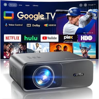 Proiettore 4K Google TV, 1100 ANSI, HDR10, AI Image, Auto Focus/6D Keystone, Wimius Proiettore 4K Smart TV, Assistente Vocale, Bluetooth 5.4 Bidirezionale, WiFi 6 Videoproiettore Home Theater/Esterno