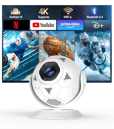 Magcubic Mini Proiettore Portatile 4K Support, Mondiali 2026 Videoproiettore per Smart TV e Telefono, WiFi 6 Bluetooth 5.4, Projector Cinema in Casa, Auto Keystone, Android 14, Rotazione 360° HY300F