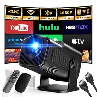 [App integrata] Proiettore 1920 * 1080P 4K Mini Proiettore Portatile 2026 Upgraded Dual Control con Mouse WiFi 6 BT5.2 180° Rotation Compatible con HDMI/TV Stick/USB, Nero