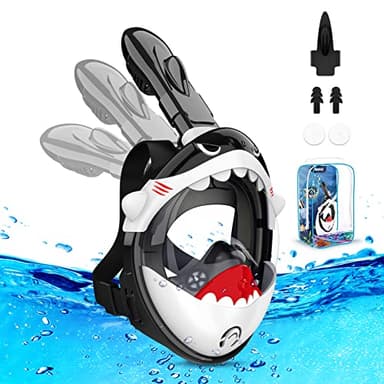 Maschera da Snorkeling per Bambini a Forma di Squalo，Mare Maschere Subacquea 180° Visuale Panoramica Immersioni Anti Appannamento e Infiltrazioni Design