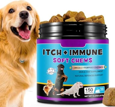 Bieyoc Sollievo dal Prurito Cutaneo nei Cani, Allergie e Punti Caldi, Ferma Prurito, Leccare e Grattare, Supporto Immunitario, Allergie Stagionali, 150 Pezzi Gusto Anatra