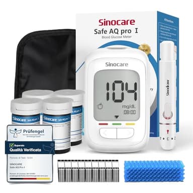 Sinocare Misuratore Glicemia, Glucometro con 100 Strisce Glicemia e 100 Lancette, Elettrodo d'argento più Preciso, Risultati in mg/dL