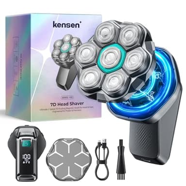 kensen Rasoio Elettrico Testa Calva Uomo 7D Rasoio Testa Calva Zero Assoluto IPX6 Impermeabile 100 Minuti di Autonomia con Testina di Taglio Magnetica & Porta di Carica USB-C 8100 & 8500 giri/min