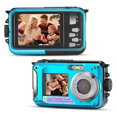 Fotocamera subacquea, Full HD 2.7K 24MP fotocamera digitale impermeabile, fotocamera compatta impermeabile 10FT, zoom digitale 16X, autofocus, fotocamera anti-shake per bambini, adolescenti