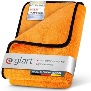Glart 44WG Panno Microfibra XXL per la Cura dell'Auto, Assorbente, 90x60cm, Asciugatura Senza Graffi, Grande, Arancione