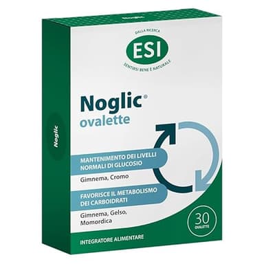 ESI Noglic, Integratore per il Controllo della Glicemia nel Sangue, con Gymnema Sylvestre, Cromo e Gelso Bianco, Stimola il Metabolismo dei Carboidrati, Riduce il Senso di Fame, 30 Ovalette