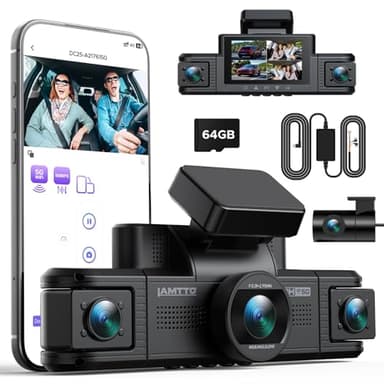 LAMTTO Dash Cam Auto 4 Canali 360°, Telecamera Auto 2K Anteriore + 1080P Posteriore, Interno e Laterali, WiFi 5GHz, Visione Notturna IR, G-Sensor, Dashcam con Kit Hardwire e Scheda 64GB Inclusa
