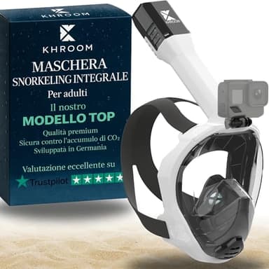 Khroom Maschera Snorkeling Integrale Adulti Seaview Pro | Full Face Subacquea con Boccaglio | Sicura da CO2 | Antiappannamento | Silicone Morbido | Set Immersione Mare (L/XL Bianco)
