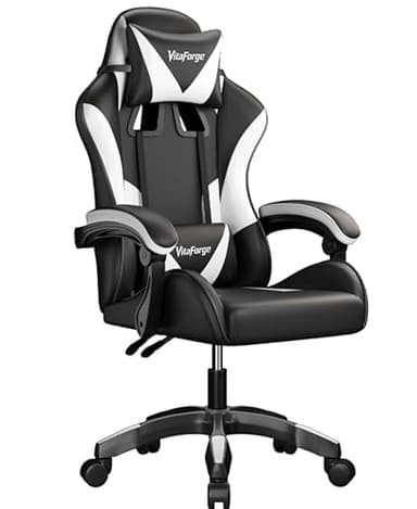 EaseZen Sedia Gaming Sedia Gamer Ergonomica con Cuscino per la Testa, Cuscino Lombare, Regolabile in Altezza e Girevole a 360°, per Ufficio o Gaming (Nero/Bianco)