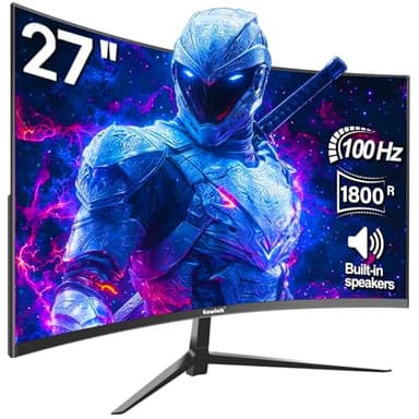 Gawfolk 27 Pollici 100Hz Curvo Gaming Monitor, Full HD 1080P da PC Schermo,Speaker Integrati Monitor 1800R Senza Cornice per Computer con FreeSync e Tecnologia Eye Care, Supporta VESA, HDMI, VGA