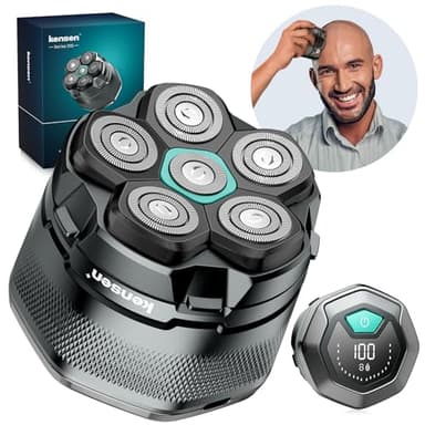 kensen Rasoio Elettrico Testa Calva Uomo 6D Rasoio Testa Calva Impermeabile Cordless 160 Minuti di Autonomia Tagliacapelli uomo con Testina di Taglio Magnetica & Porta di Carica USB-C